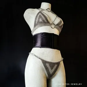 pornhint Pornhint Gunmetal and Silver Chain Bikini Bra and Thong chain lingerie set