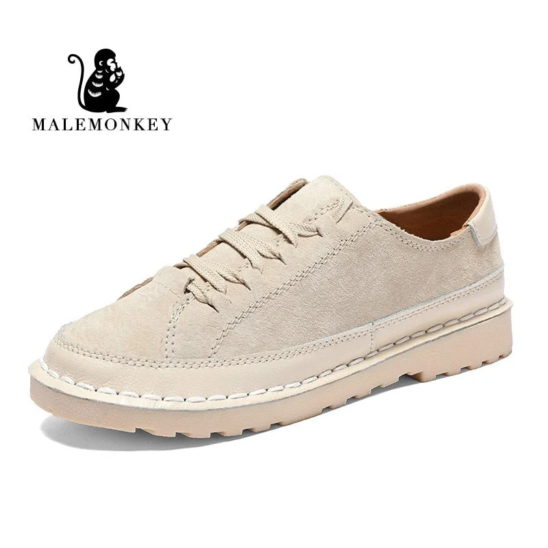 Casual Women Flat Shoes 2021 Spring Outdoor Comfortable Soft Leather Ladies Shoes Breathable Lace-up Female Shoes Clearance