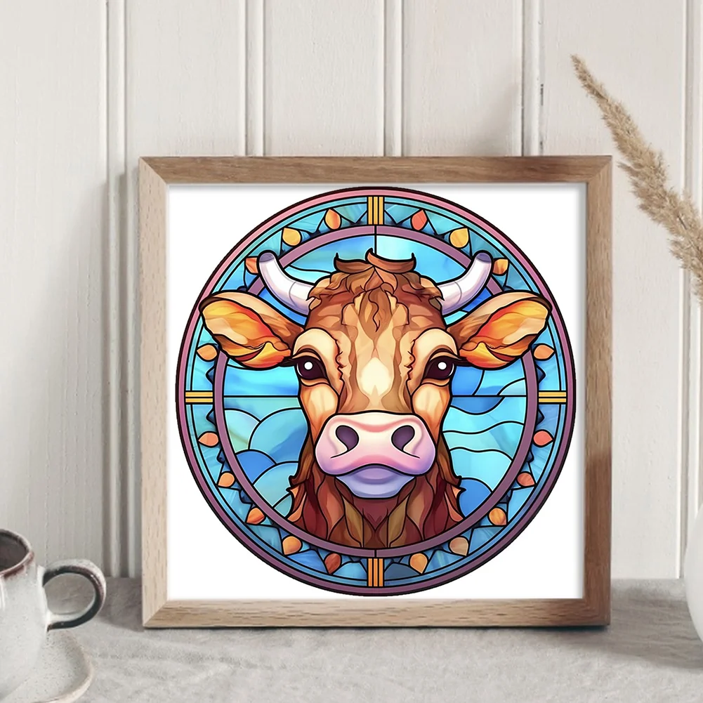 18CT Full Stamped Cross Stitch - Stained Glass Cow(Canvas|20*20CM)
