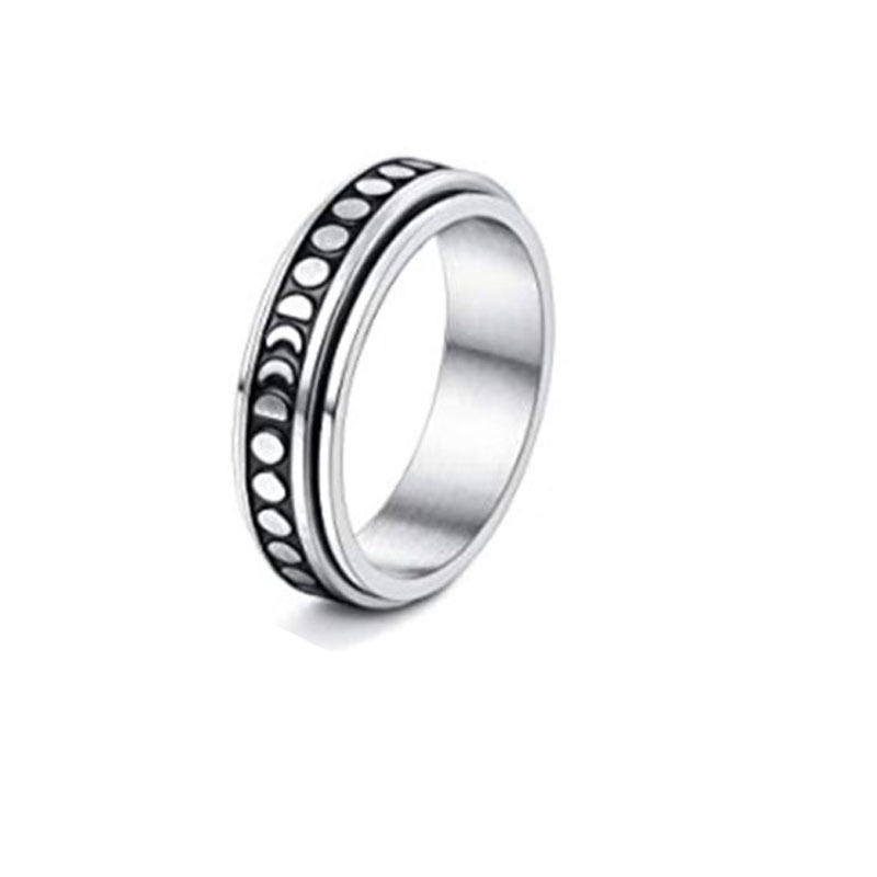 Mature Women & Men Stainless Steel Rotatable Spinner Ring Moon Stars Relieve Anxiety Rings