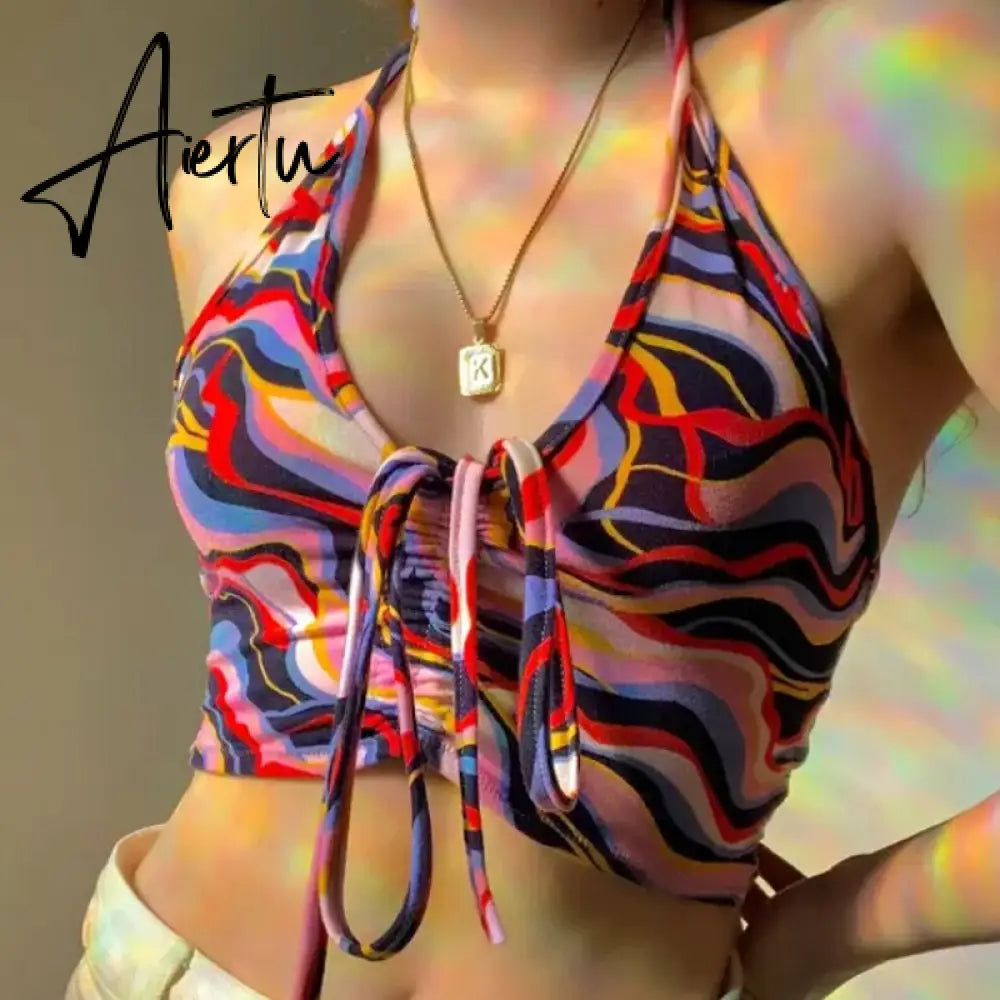 Aiertu Sexy Women Floral Print Vest Tops Summer Ladies Backless Sleeveless Halter Tank Multiple Styles Casual Camisole Aiertu