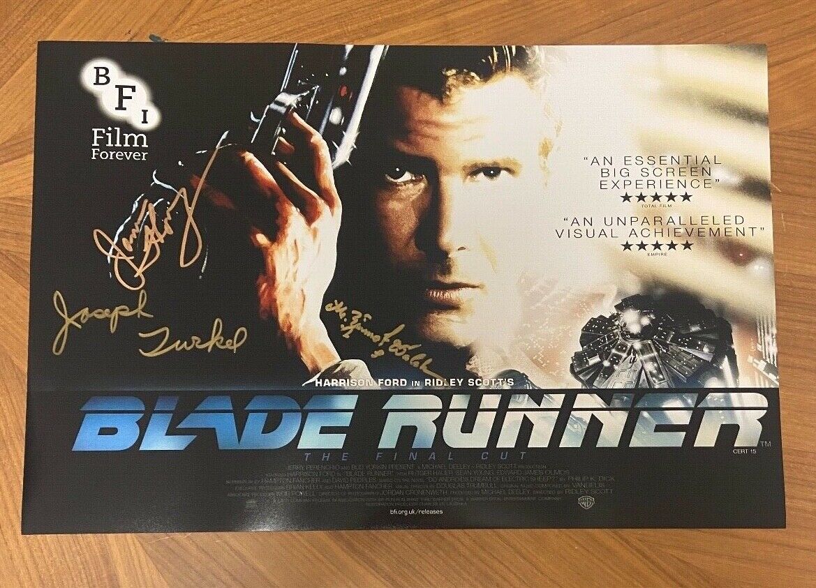 * BLADE RUNNER * signed 12x18 poster * JAMES HONG, M. EMMET WALSH & TURKEL * 5