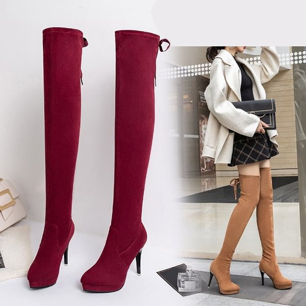 Ladies Over-the-knee Boots High-heeled Sexy Skinny Stretch Boots Autumn and Winter Pointed Thick-heeled Long-tube High Boots - Shop Trendy Women's Clothing | LoverChic