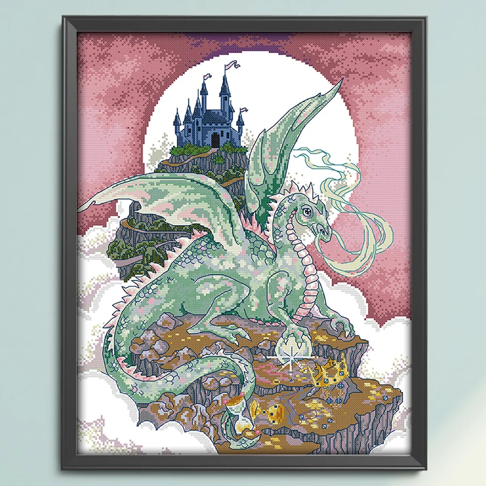 DIY Stamped Cross Stitch 14CT Partial Embroidery 40*49cm - Castle Guardian