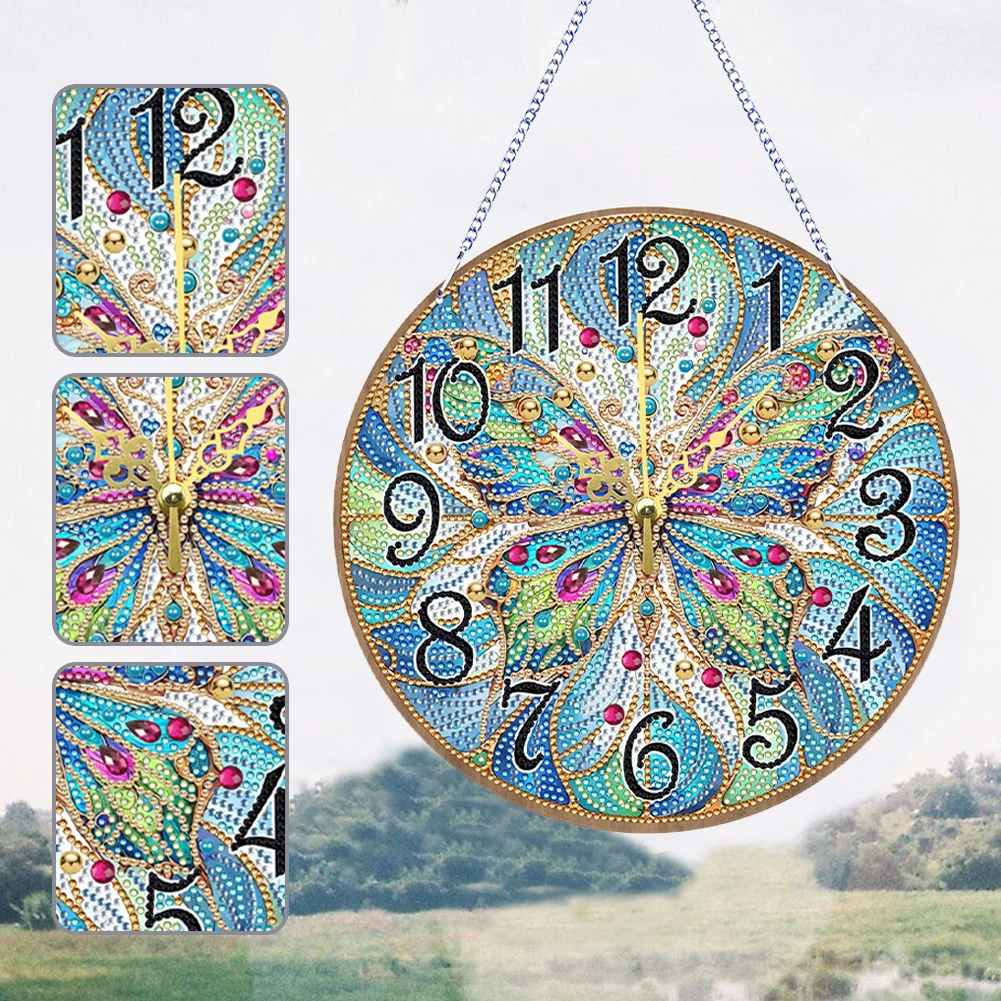DIY Butterfly Single-Side Wooden Special Shaped Diamond Painting Clock Art Craft Decor