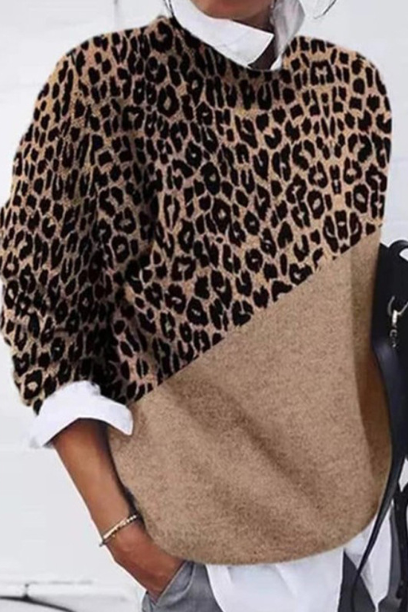 Leopard Patchwork Round Neck Sweater