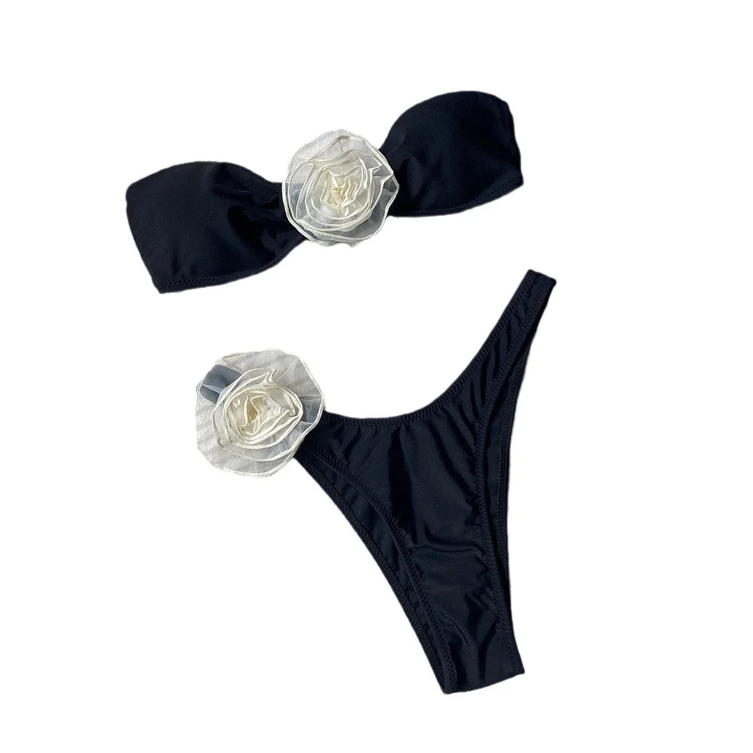 Wongn Wongn New Three-Dimensional Flower Hot Girl Bikini Hot Triangle Pants Split Sexy Swimsuit