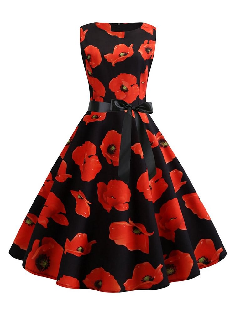 Mayoulove Vintage 50s Dress A-Line O-Neck Knee-length Audrey Hepburn Style Dress-Mayoulove