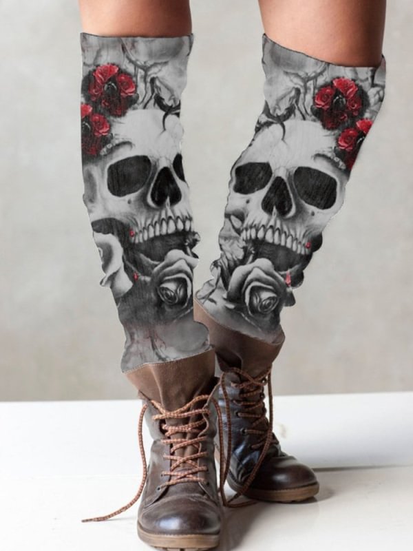 Skull print knit boot cuffs leg warmers