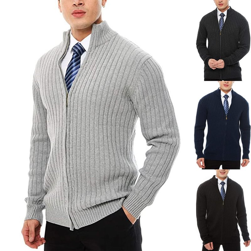 Men's Cotton Long Sleeve Suit Collar Cardigan Knit Sweater Men's Jacket