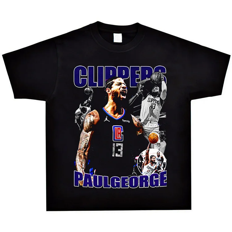 Basket Ball Star T Shirt Basketball Paul George Washed Distressed Printed T-shirt Vintage Cotton Short Sleeve
