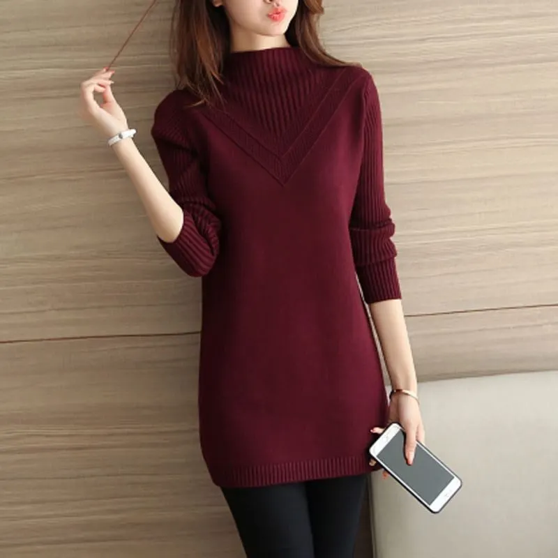 Autumn Winter Women Knitwear Sweater Pullover Fashion Long Sleeve Half Turtleneck Sweater Jumper Female Solid Loose Tops AA887