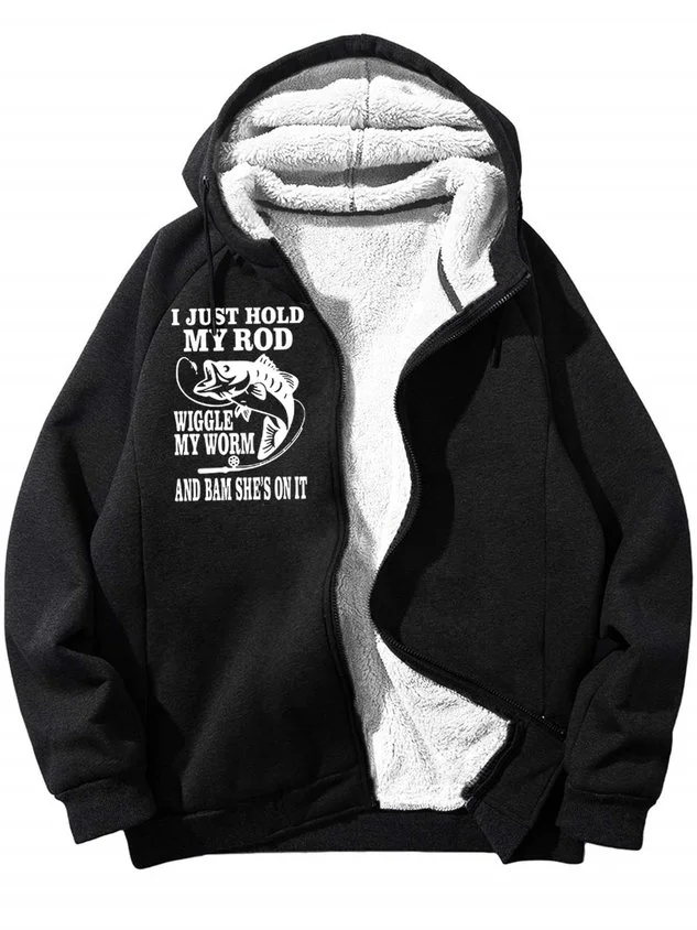 Men’s I Just Hold My Rod Wiggle My Worm And Bam She’s On It Casual Hoodie Loose Text Letters Sweatshirt socialshop
