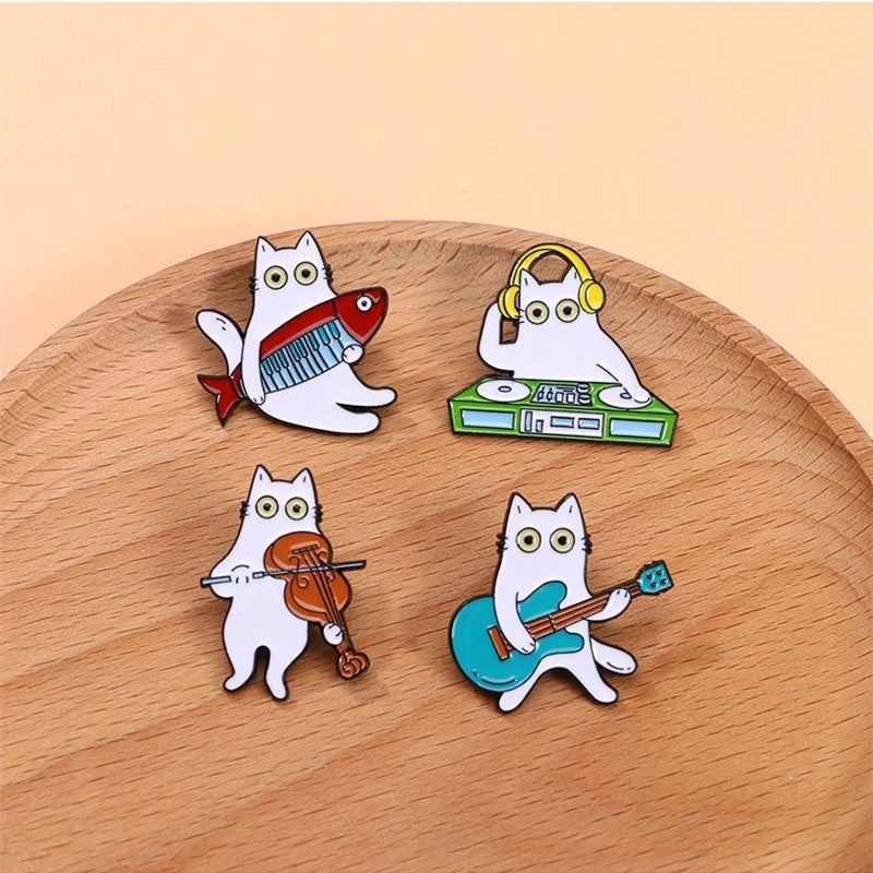 Cartoon Style Cute Pin Musical Instrument Cartoon Cat Alloy Stamping Stoving Varnish Plating Unisex Badge Brooches Collar Pin