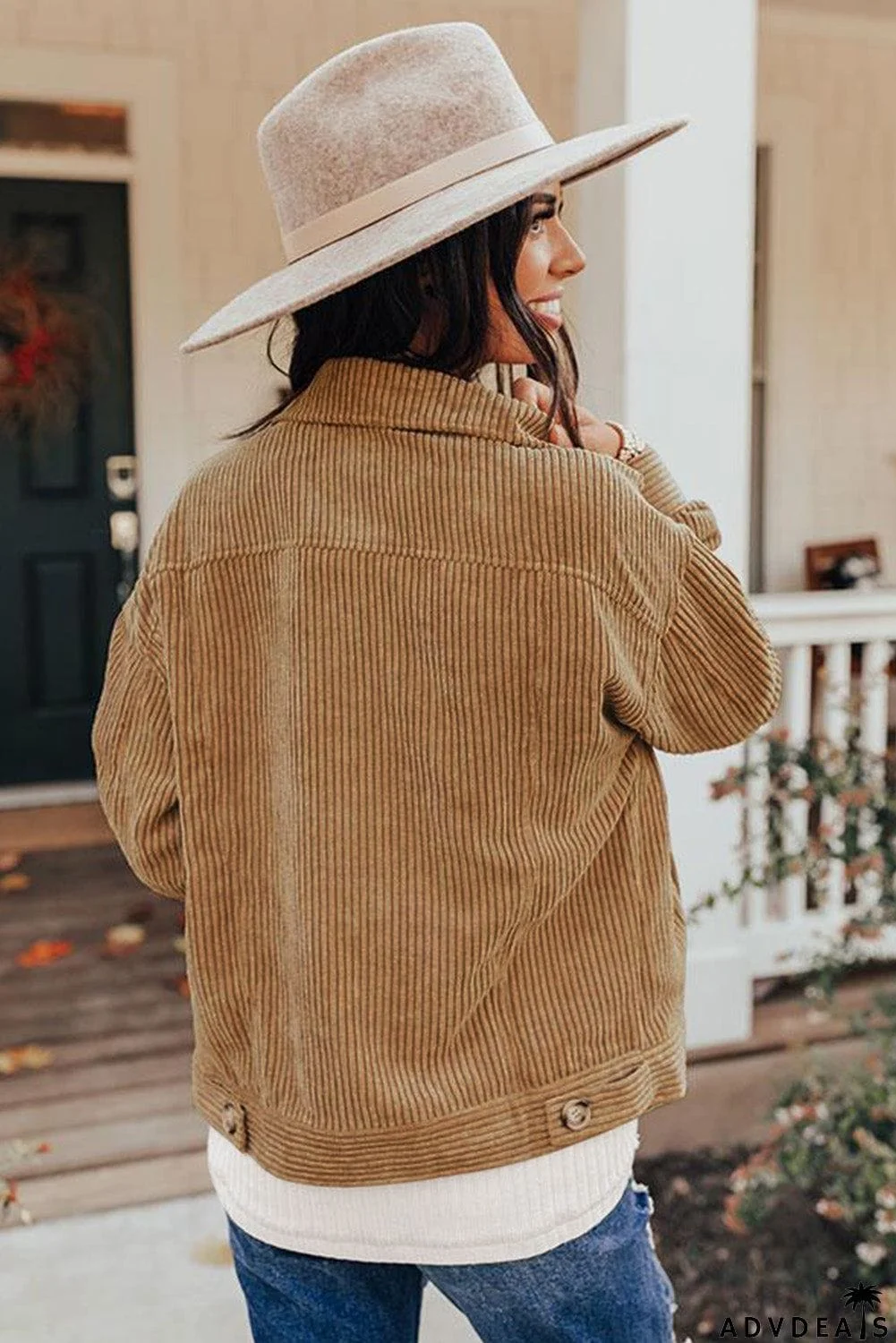 Ribbed Corduroy Long Sleeve Jacket with Pocket