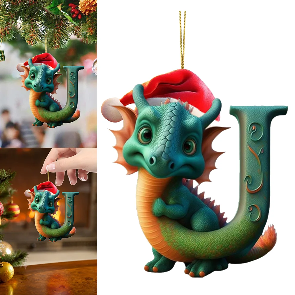 Christmas Cute Dragon Pendants Acrylic Letter Shaped Exquisite for Xmas Tree Car