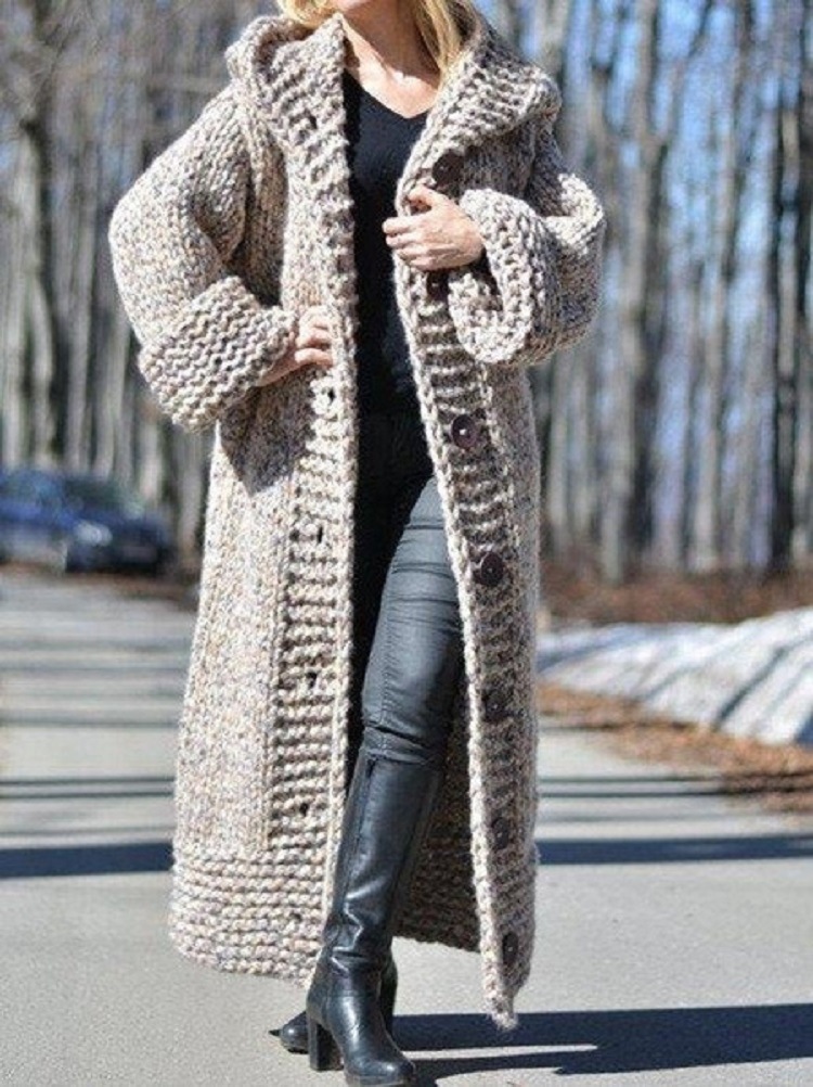  thdmladies Hooded Cardigan Thickened Long Sweater thedmladies