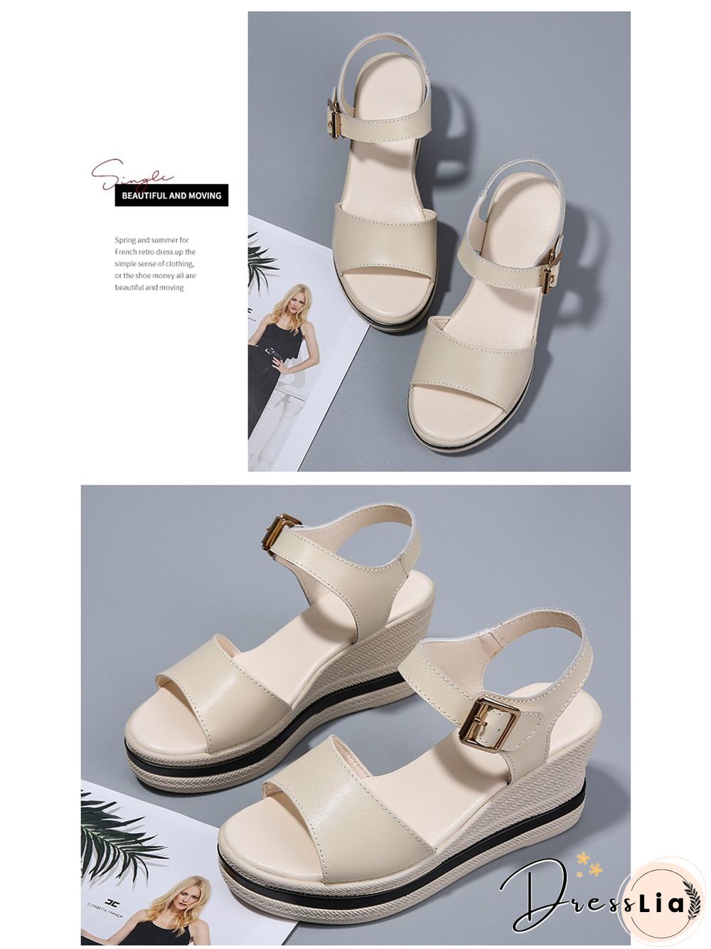 Cowhide Woven Sole Platform Wedge Resort Sandals