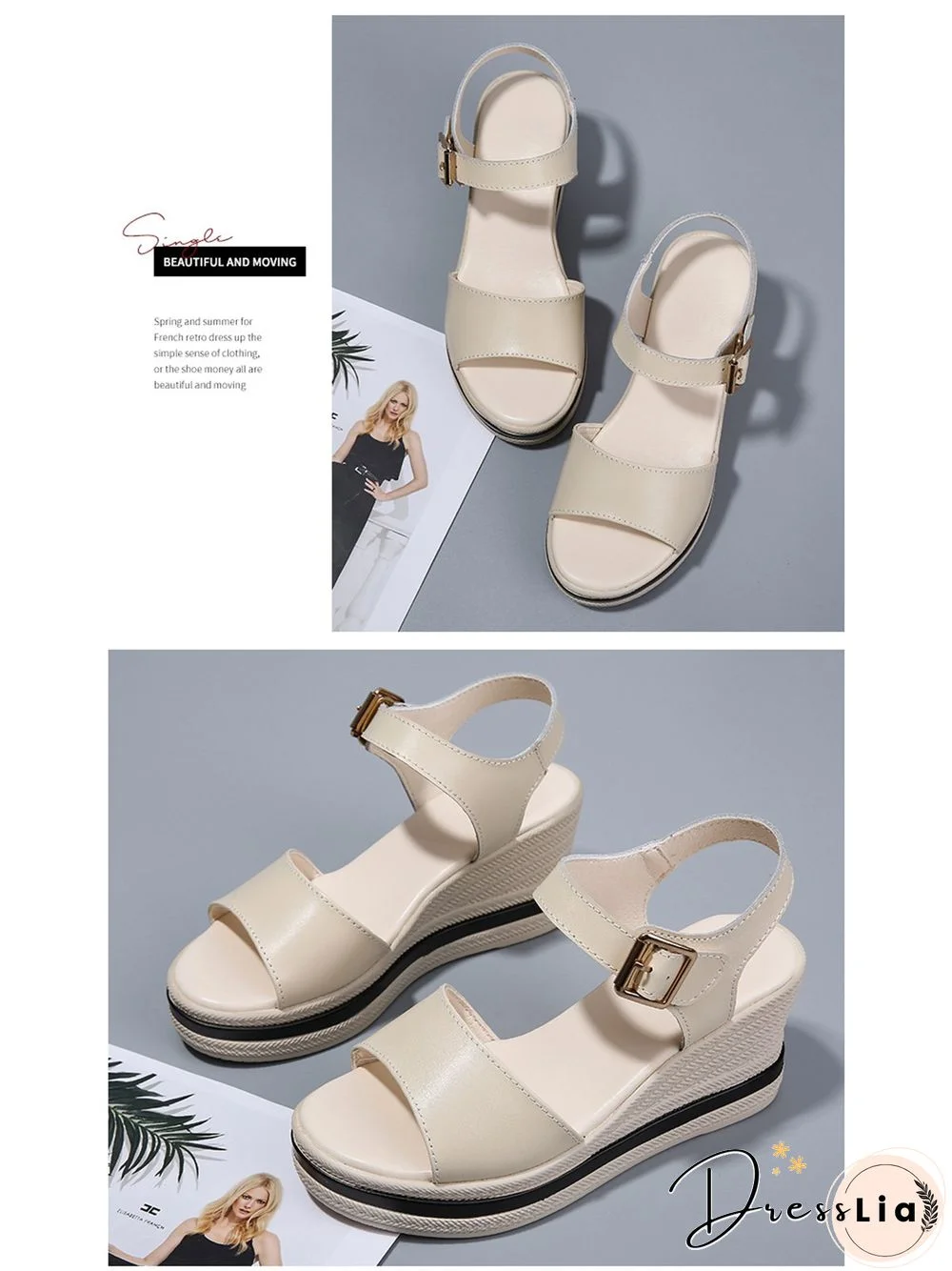 Cowhide Woven Sole Platform Wedge Resort Sandals