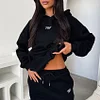 Fashionable Sporty Embroidered Logo Hooded Two-piece Set by Inlyline