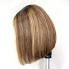 Straight Bob Wig Brown Mixed Blonde Highlights Wig