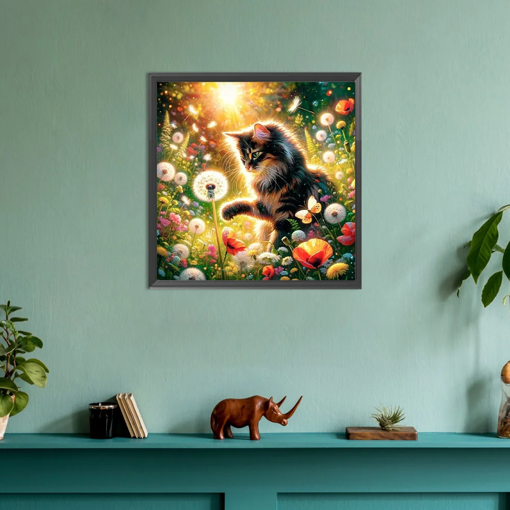 Full Round Diamond Painting 30*30cm - Dandelion And Cat