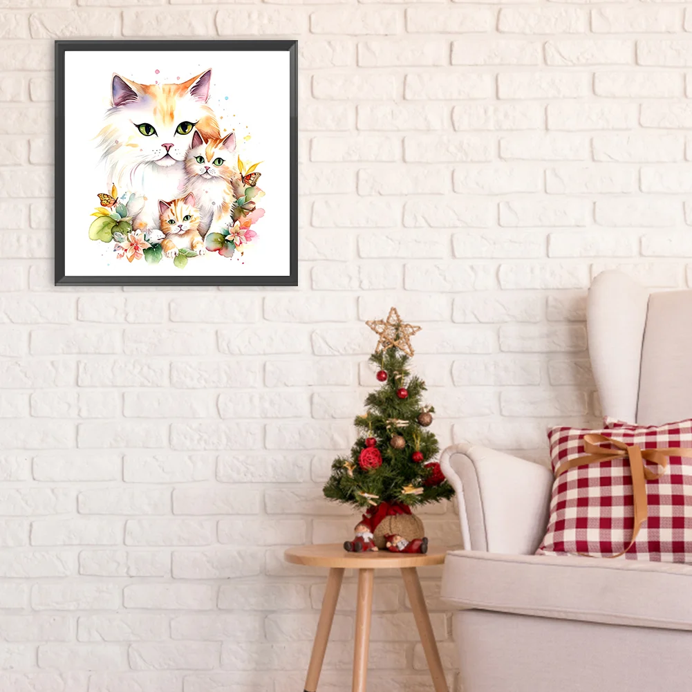 Full Round Diamond Painting 30*30cm - Cat Family