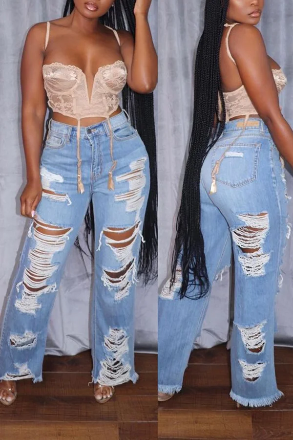 Stylish Ripped Straight Jeans