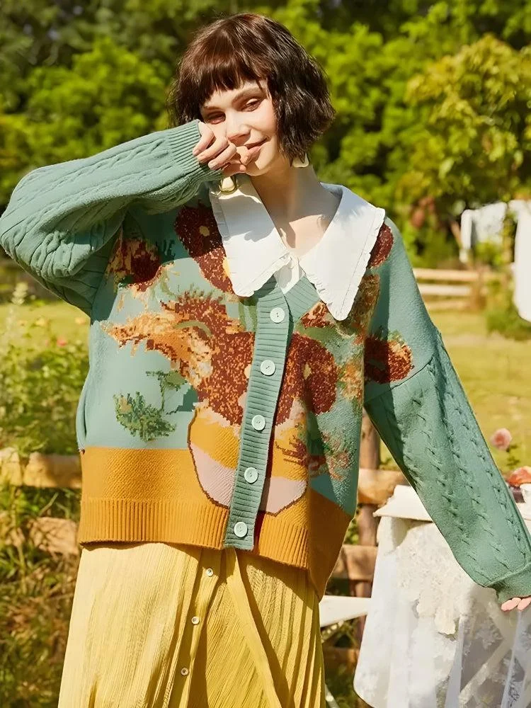 Brownm Gogh Sunflowers Cardigan