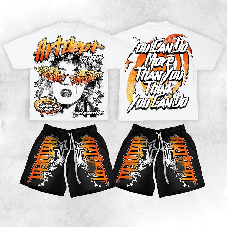 Vintage Art Dept With Lady Graphic T-Shirt And Sweat Shorts Co-Ord T-Shirt Set