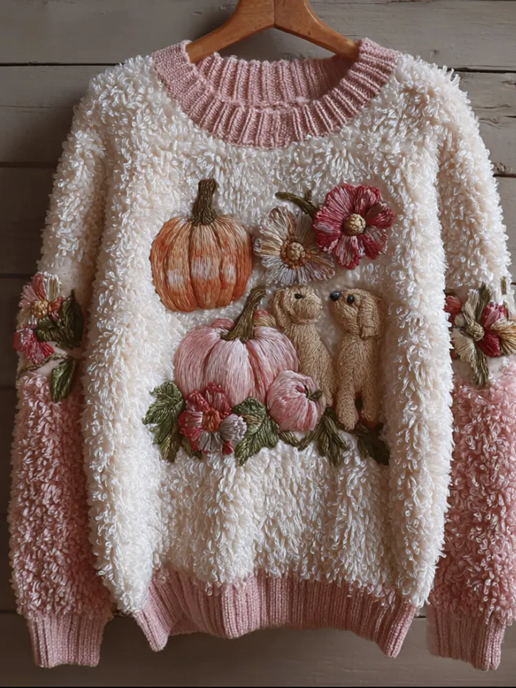 Thanksgiving Dog Pumpkin Splicing Warm Sweater