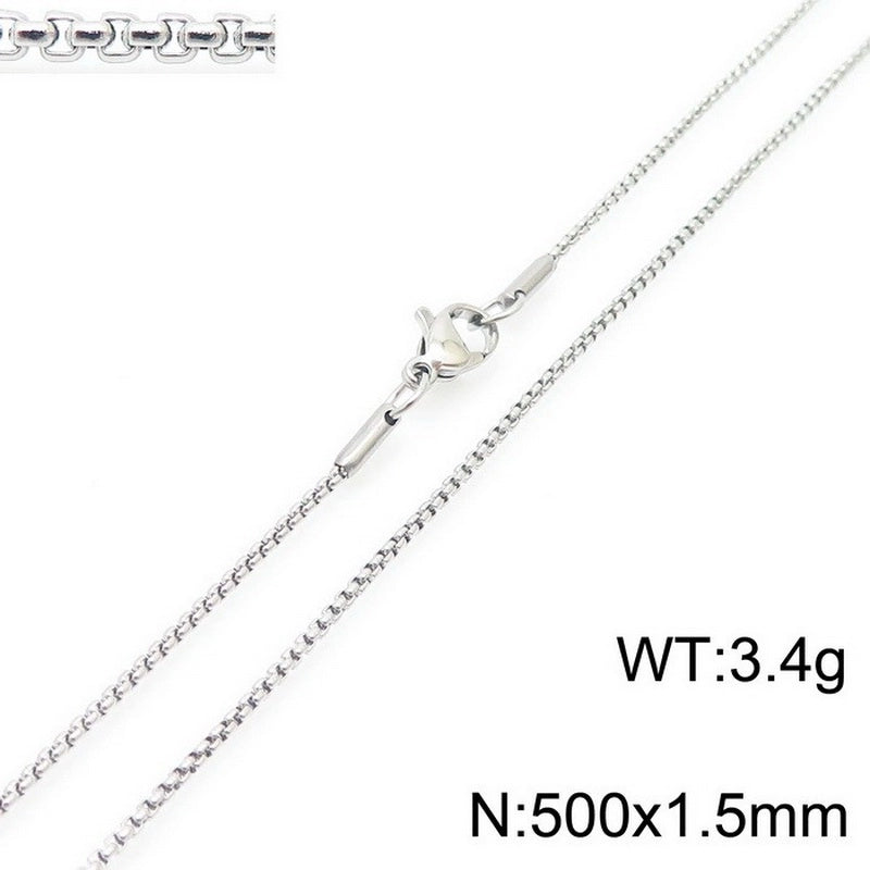 Fashion Classics Square Pearl Chain Men’s And Women’s Titanium Steel Necklace