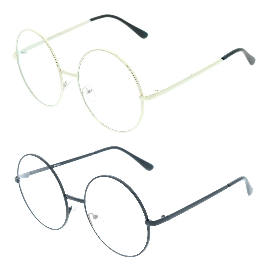 Oversize Metal Frame Slim Temple Clear Lens Round Eyeglasses 60mm