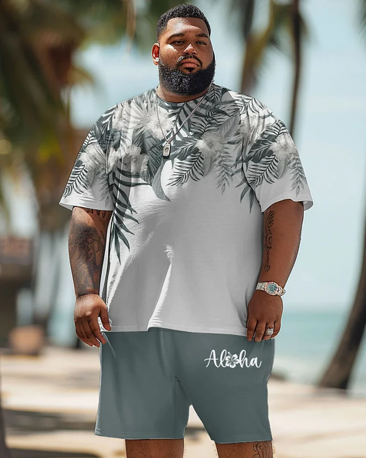 Men's Plus Size Hawaiian Floral Alphabet Print T-Shirt Shorts Suit