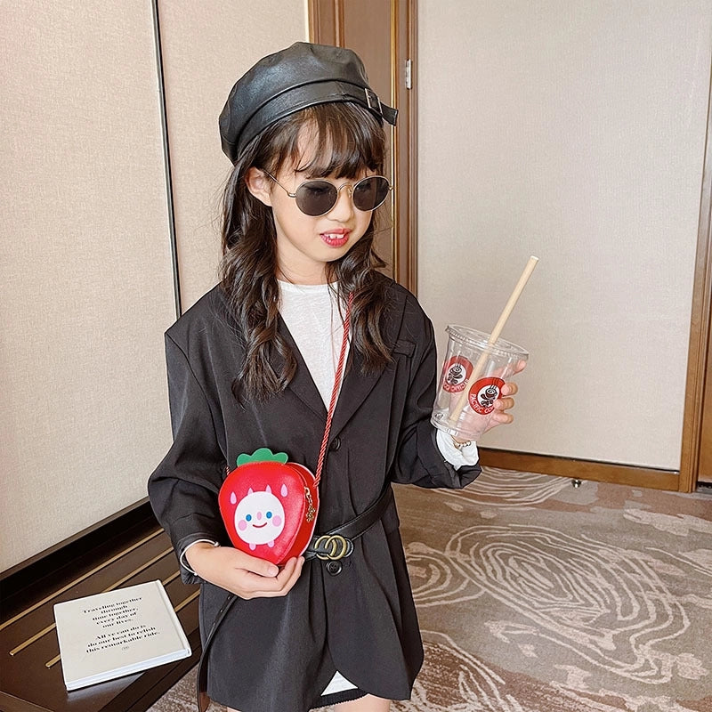Girl’s Pu Leather Fruit Cute Round Zipper Circle Bag