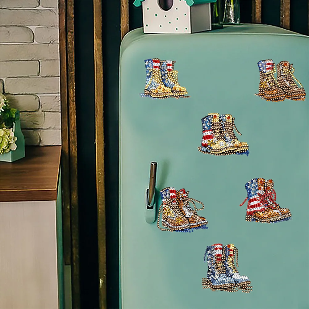 6pcs DIY Soldier Boots Special Shape Diamond Painting Fridge Magnet for Adults Kids Beginners