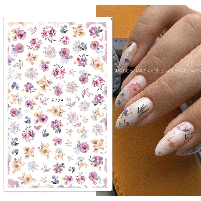 1PC Succulent Plants Flower 3D Nail Sticker Spring Floral Leaves Adhesive Transfer Decals Slider DIY Nail Art Decoration-Nail Inspo