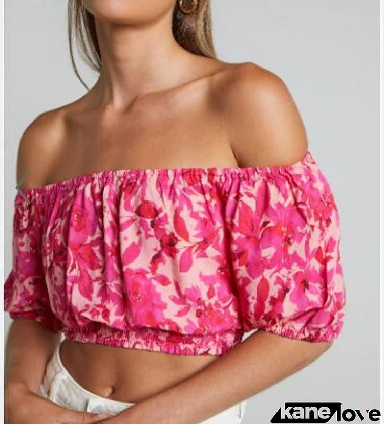 Women Fashion Sexy Floral Print Strapless Crop Top