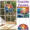 (18.5cm)DIY Acrylic Jigsaw Puzzle Window Hanging with Hanging Chain DIY Stained Glass Decoration Round Window Puzzle Decor for DIY Craft Project (Stained Glass Sea Wave)