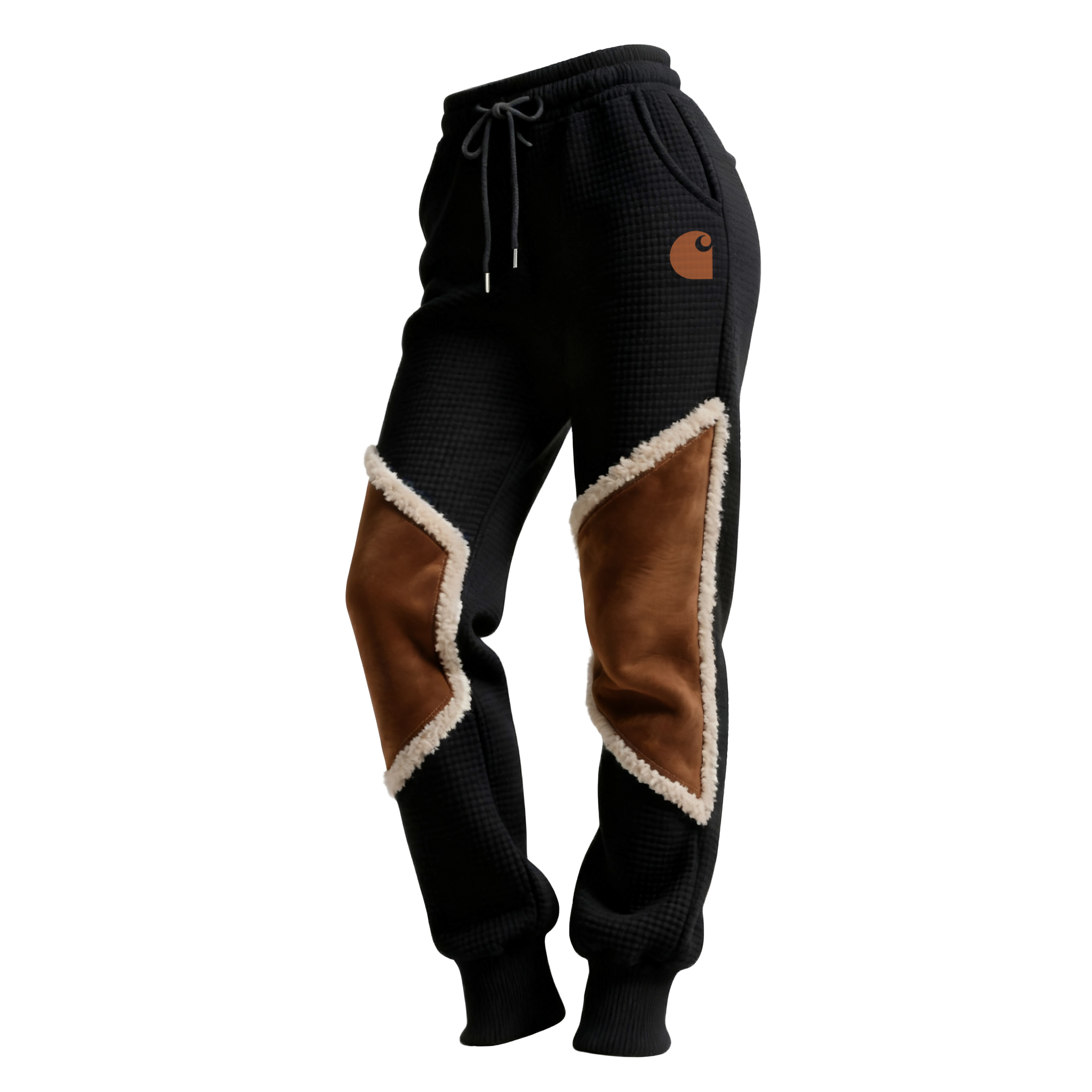 Women's Retro Western Waffle Contrast Suede Track Pants