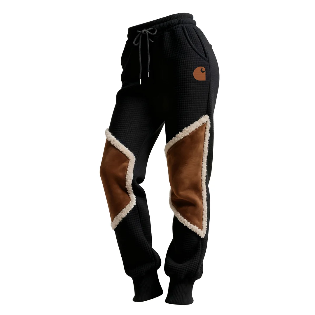 Women's Retro Western Waffle Contrast Suede Track Pants