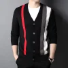 Men's pure wool V-neck plaid cardigan