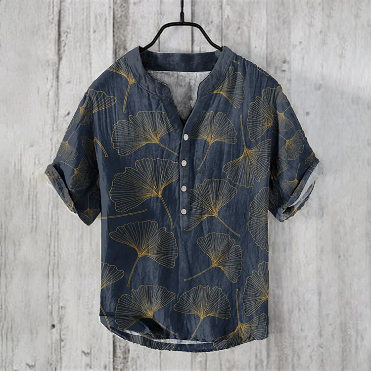 Japanese Ink Painting Of Ginkgo Art Vintage Linen Blend Cozy Shirt