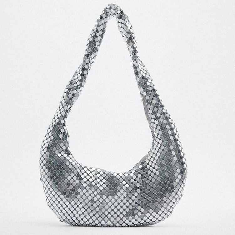 Daily Silver Metal Mesh Sequin Clutches Bags
