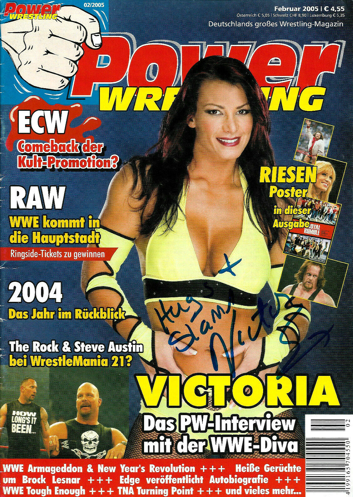 WWE VICTORIA HAND SIGNED AUTOGRAPHED POWER WRESTLING INSCRIBED MAGAZINE WITH COA
