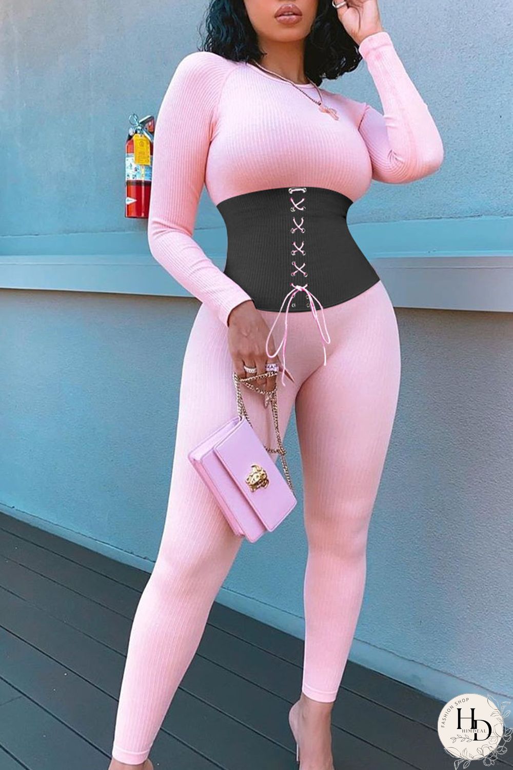 Red Street Patchwork Bandage Split Joint O Neck Skinny Jumpsuits