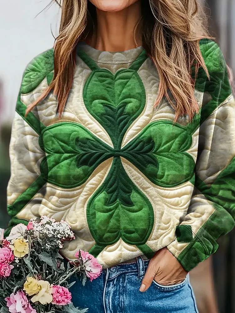 Women's Irish Shamrock Print Casual Crew Neck Sweatshirt