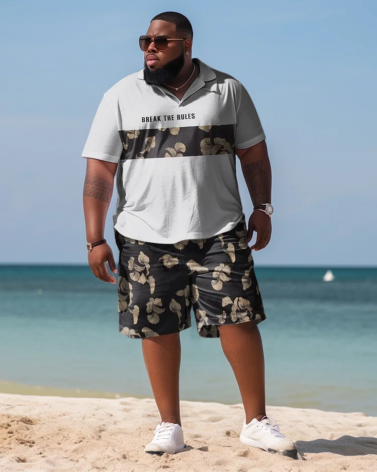 Men's Plus Size Hawaiian Simple Maple Leaf Shirt And Shorts Two-Piece Set