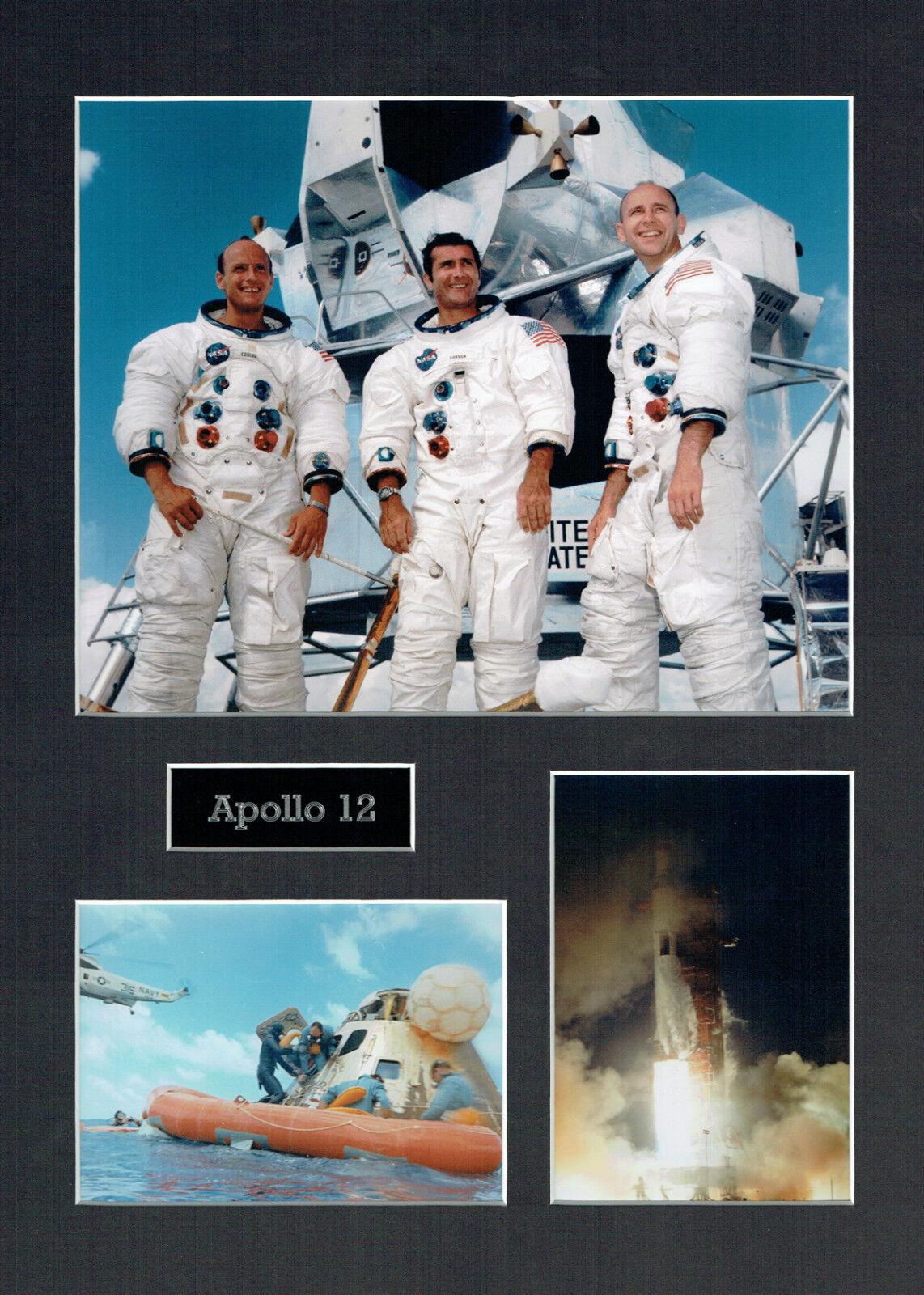 Apollo 12 16x12 Mounted Crew Photo Poster painting Astronaut Space Montage