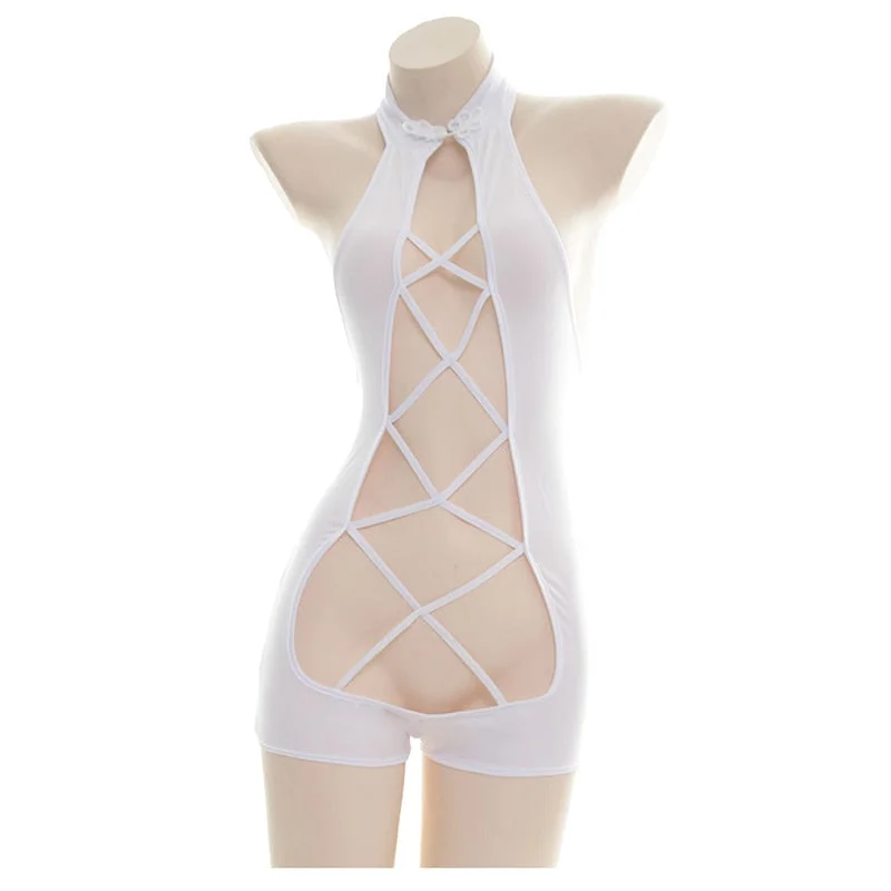 Sexy Black Hollow Out Bodysuit Swimsuit Anime Underwear Cosplay Costumes For Woman Open Front Teddy Role Play One Piece Outfit